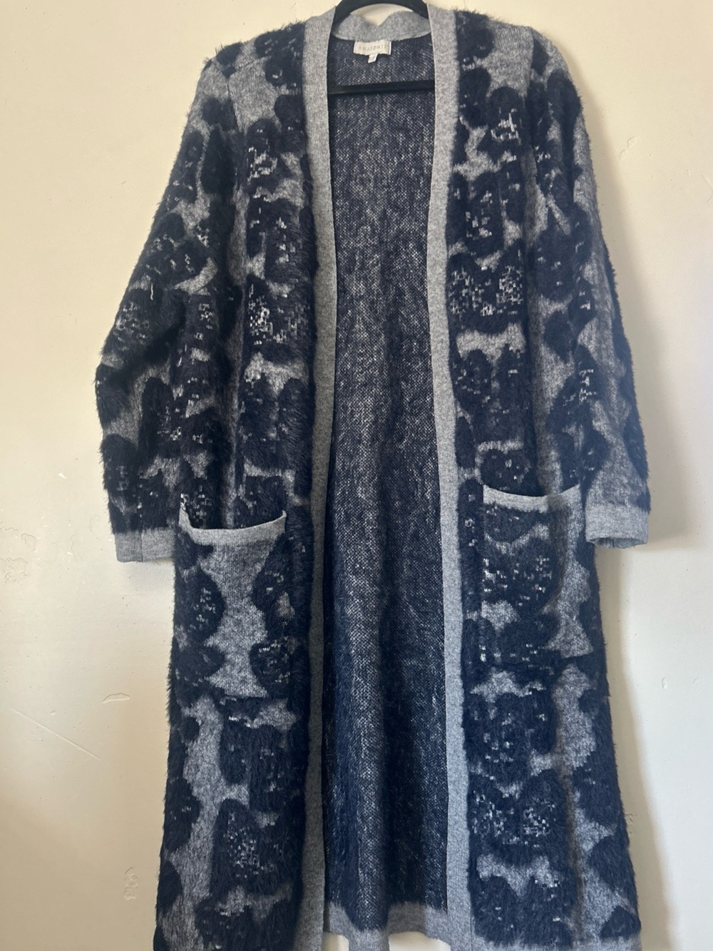 Anatomie Women’s Gray/Black Open Front Pocket Cardigan Sweater Sz 2 / Med Large